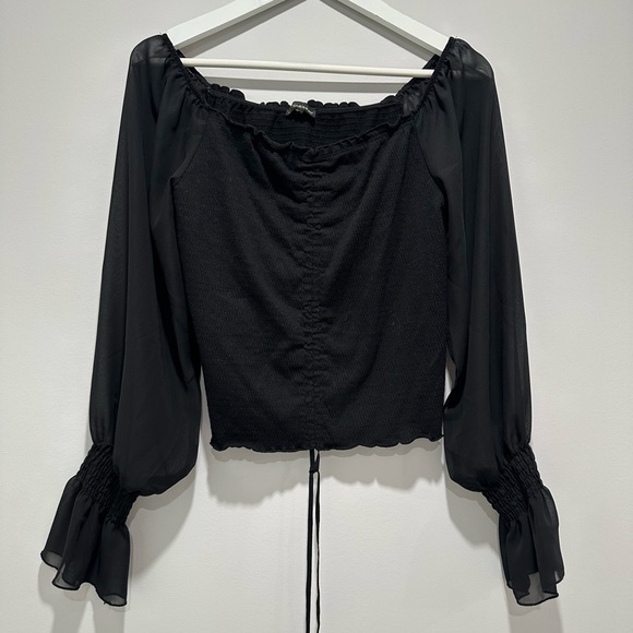 NEW Shinestar black ruched front blouse size L NWOT - Picture 3 of 4